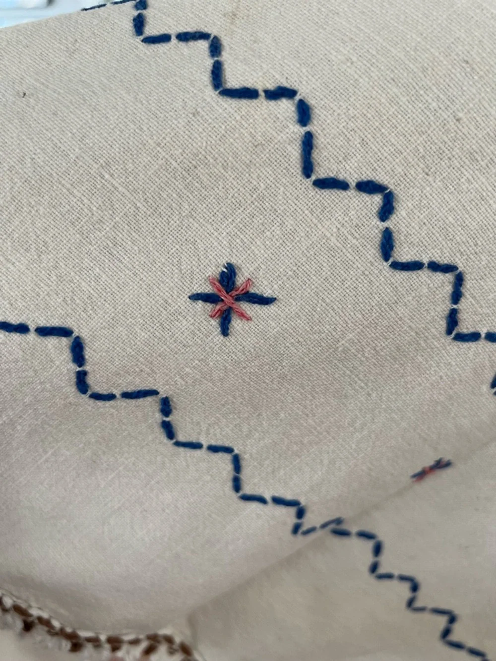 Vintage Embroidered Fruit Tablecloth Pineapple Pear Cherry Linen Cotton 37x47